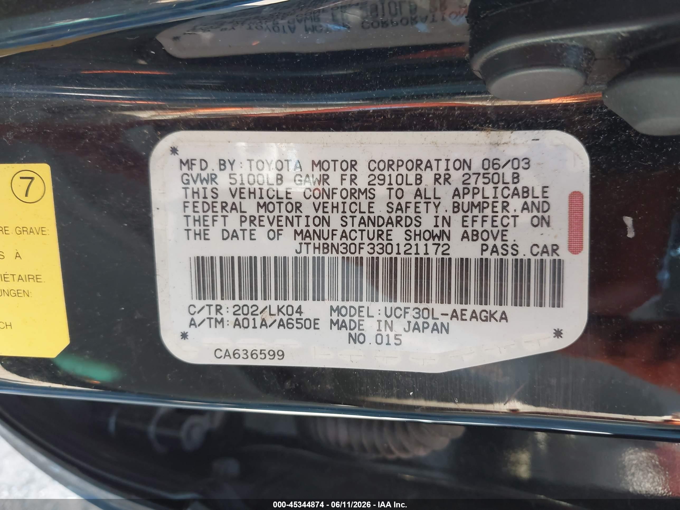 2003 Lexus Ls 430   Черный vin: JTHBN30F330121172