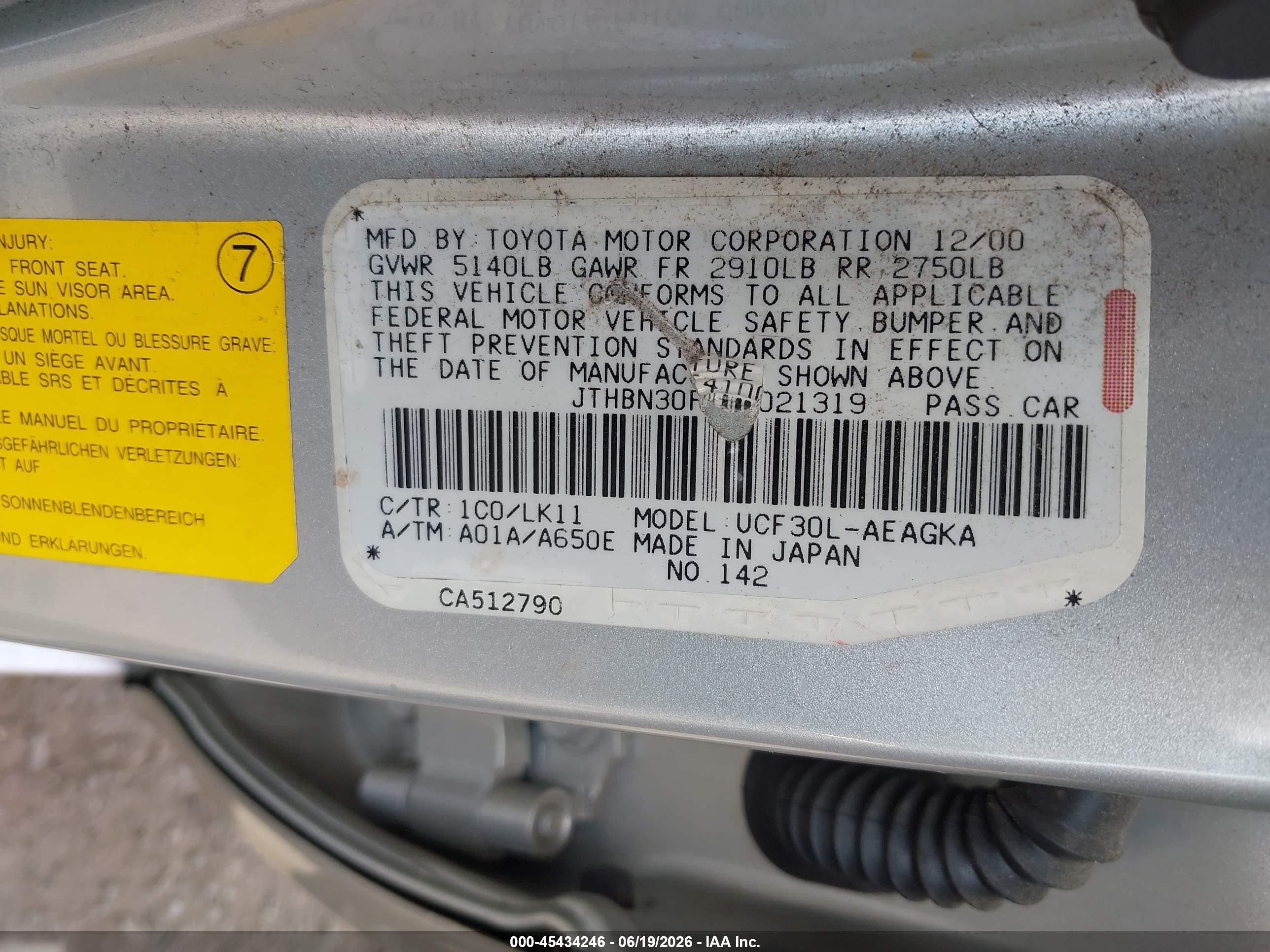 2001 Lexus Ls 430   Silver vin: JTHBN30F410021319