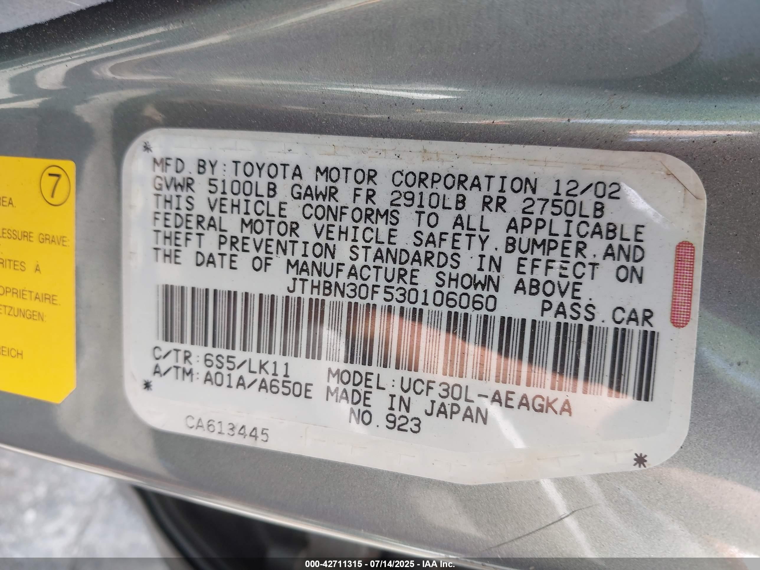 2003 Lexus Ls 430   Gray vin: JTHBN30F530106060