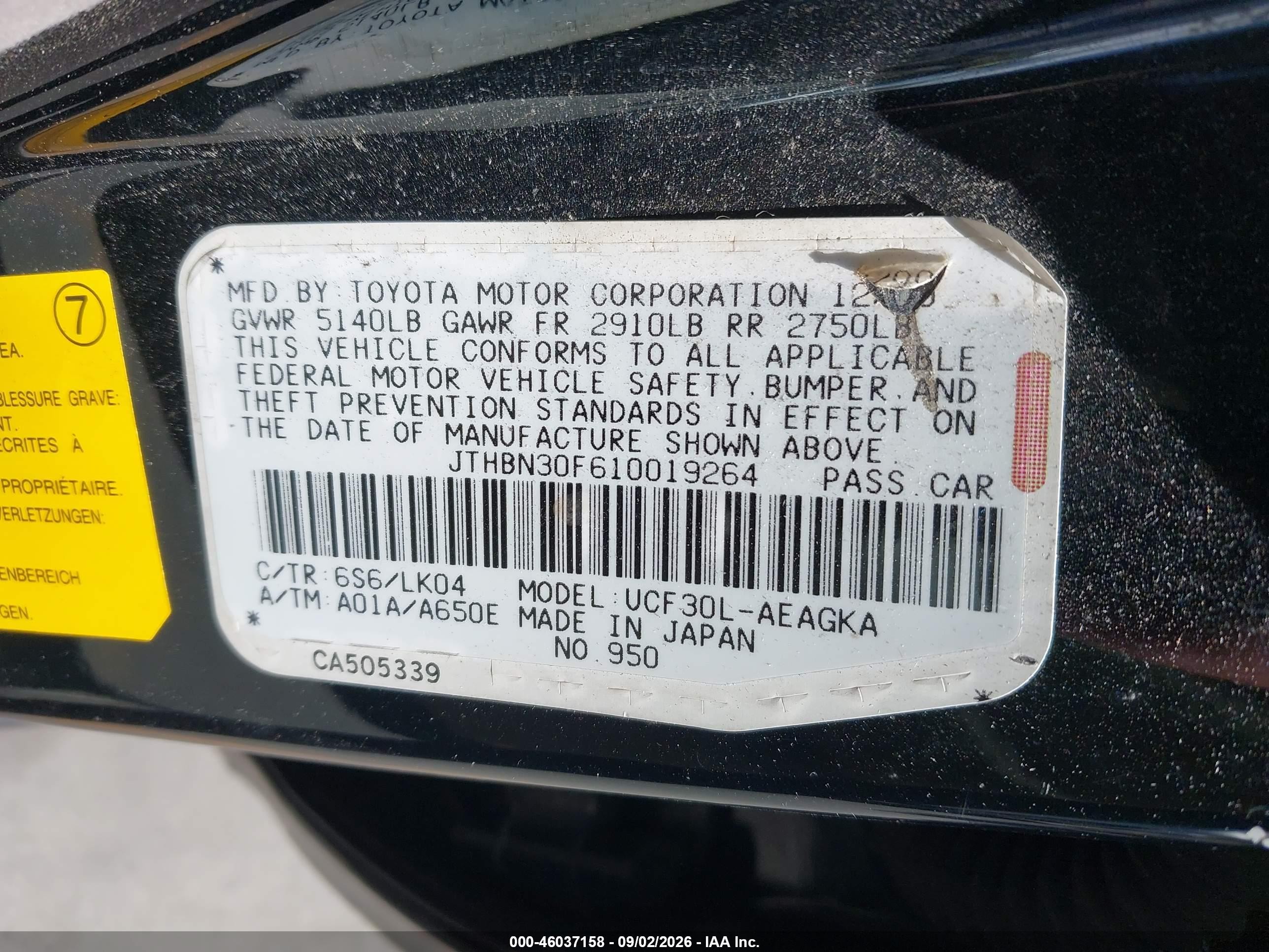2001 Lexus Ls 430 Зеленый vin: JTHBN30F610019264