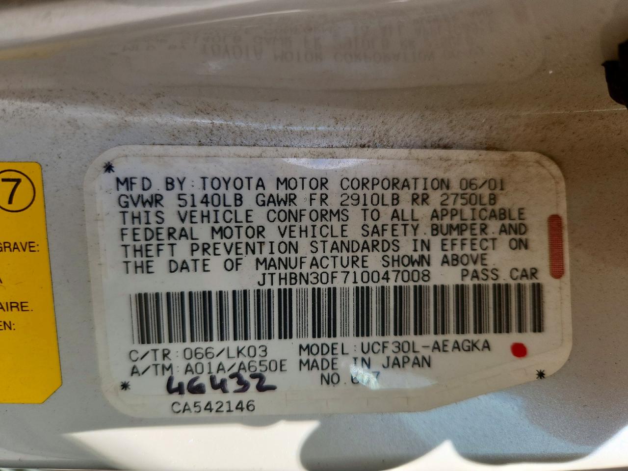 2001 Lexus Ls 430 White vin: JTHBN30F710047008