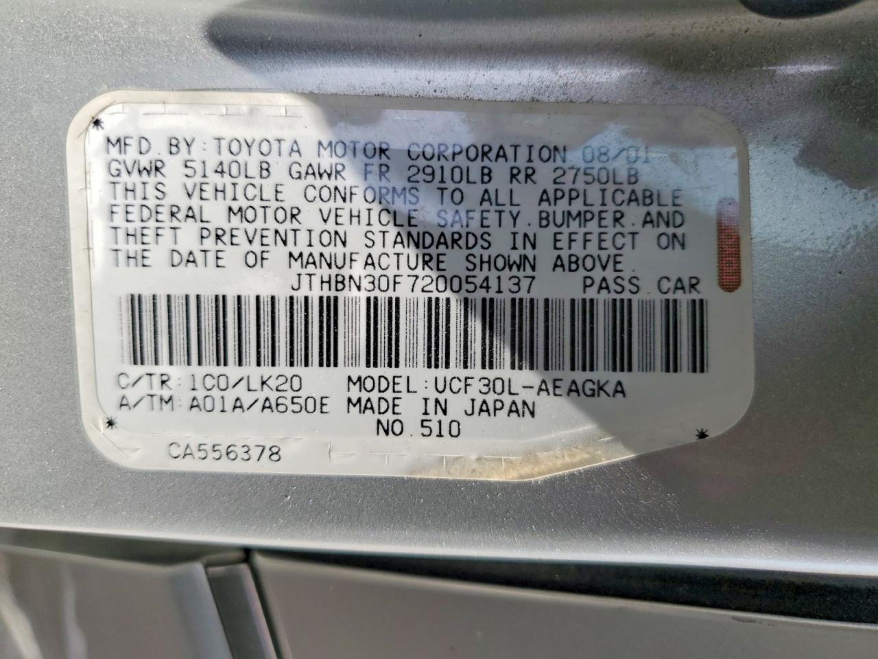 2002 Lexus Ls 430 Silver vin: JTHBN30F720054137