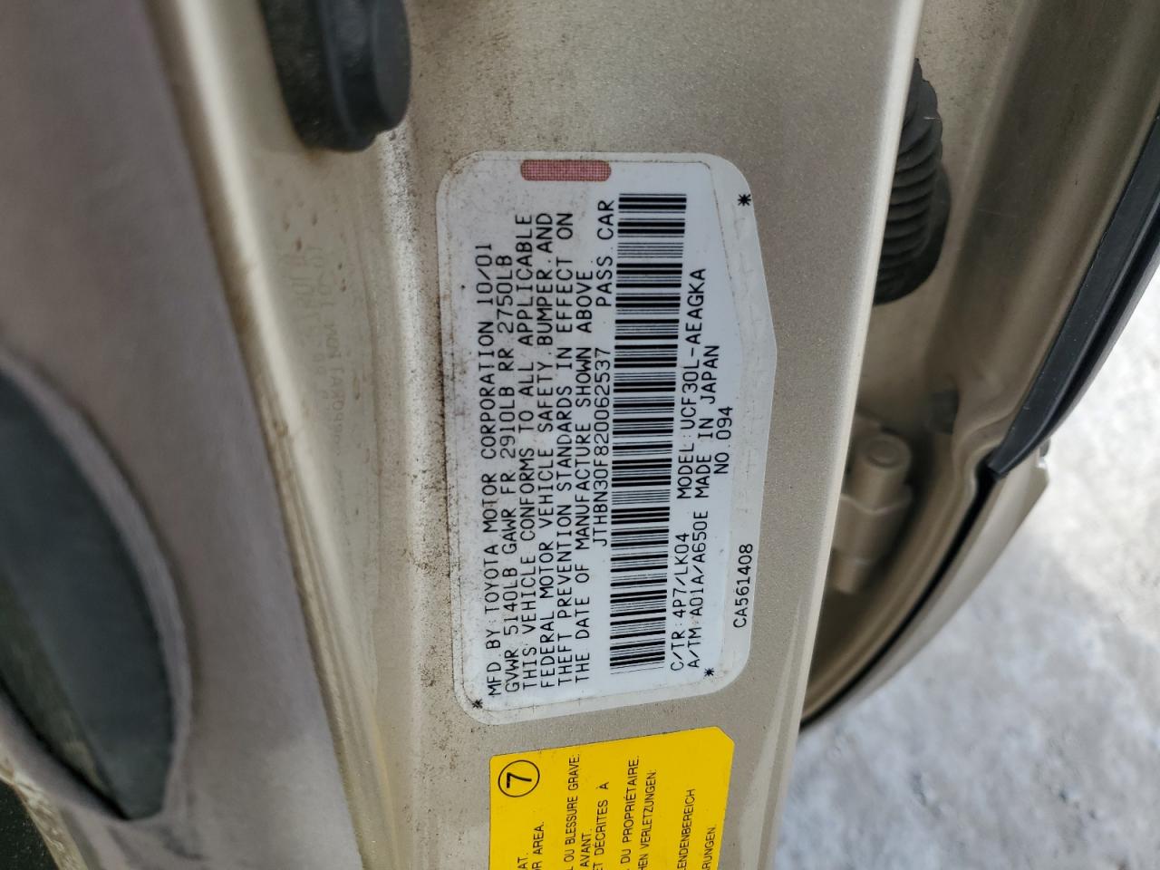 2002 Lexus Ls 430 Gold vin: JTHBN30F820062537