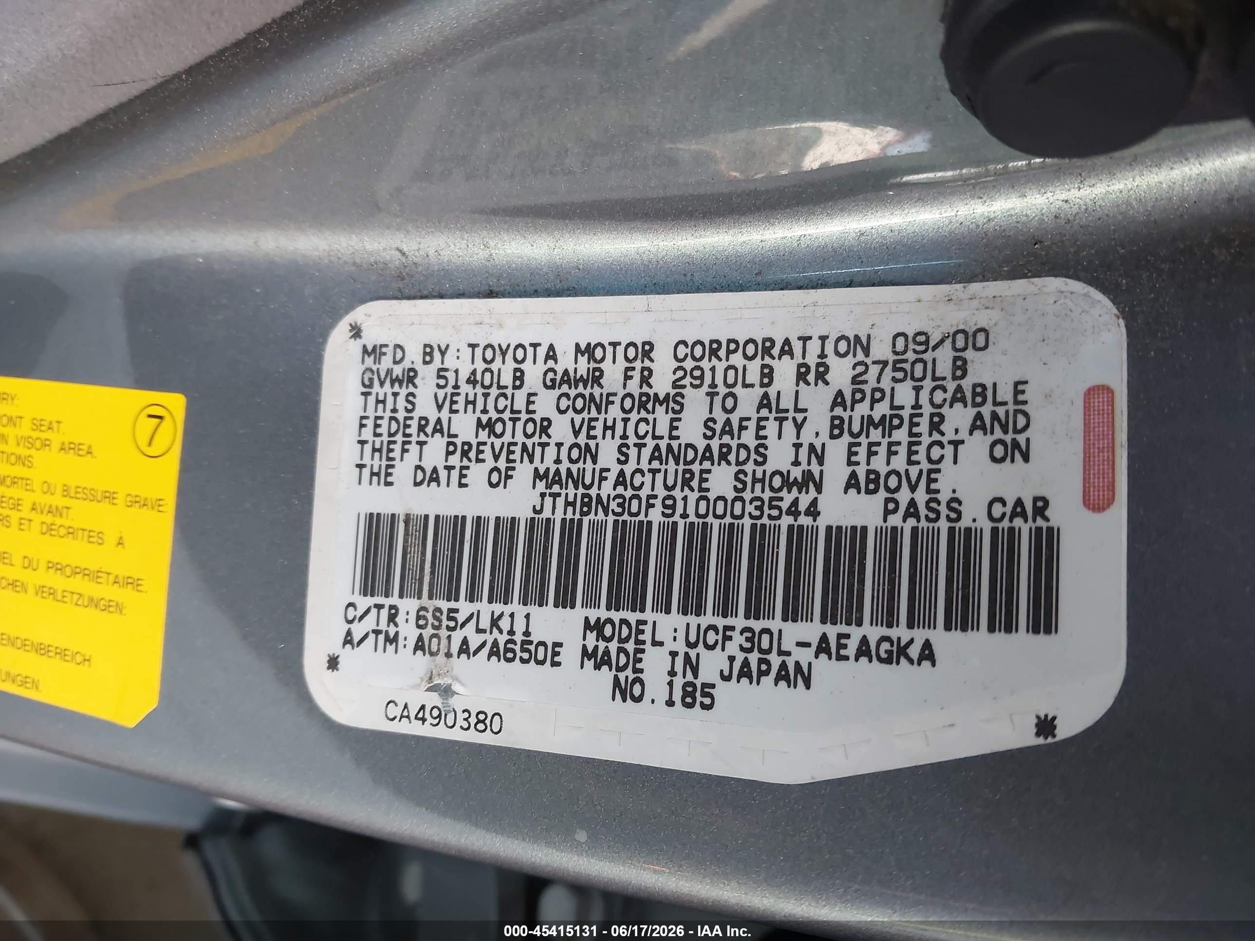 2001 Lexus Ls 430   Silver vin: JTHBN30F910003544