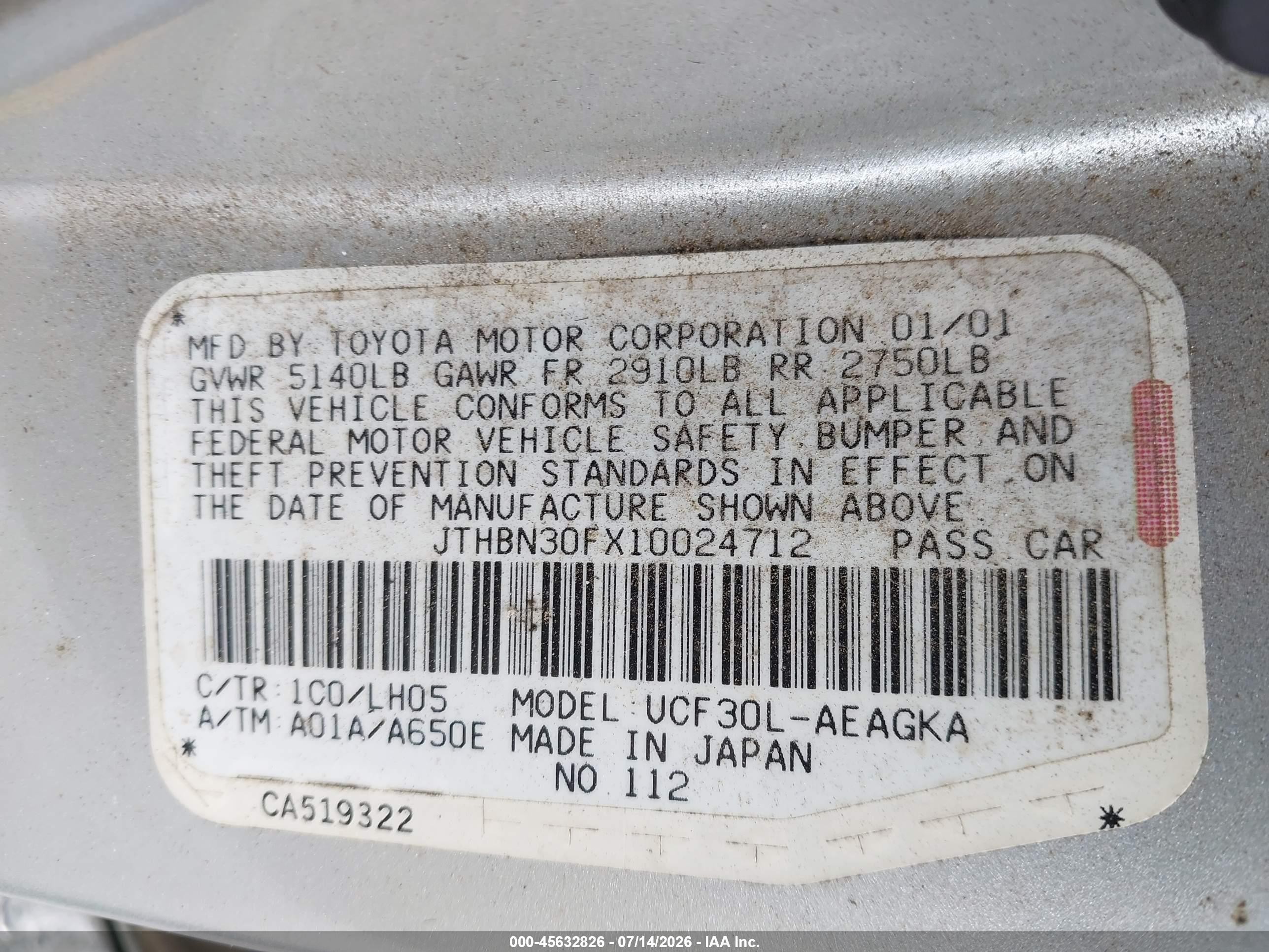 2001 Lexus Ls 430   Silver vin: JTHBN30FX10024712
