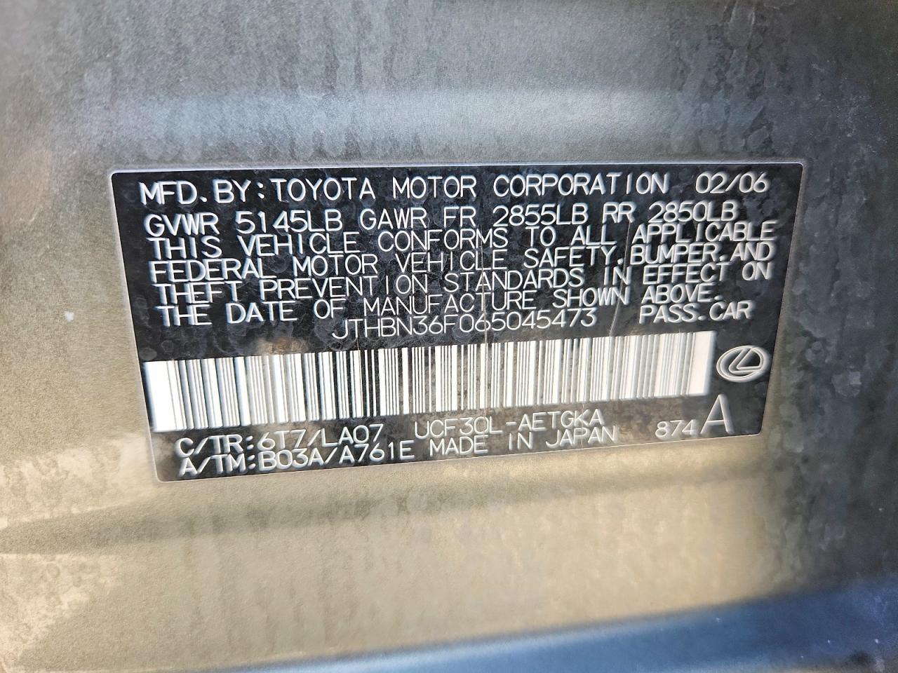 2006 Lexus Ls 430 Gray vin: JTHBN36F065045473