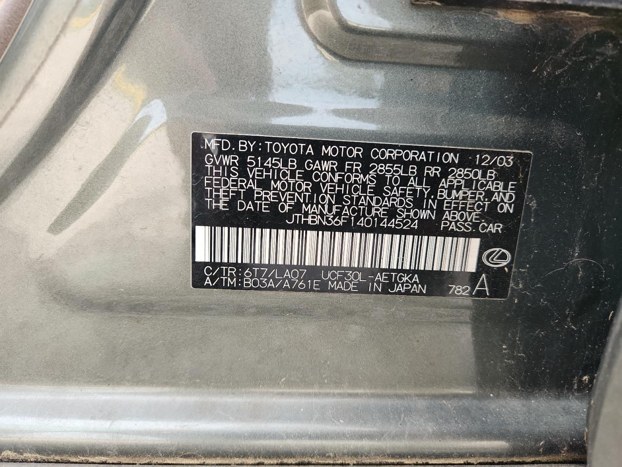 2004 Lexus Ls 430 Green vin: JTHBN36F140144524