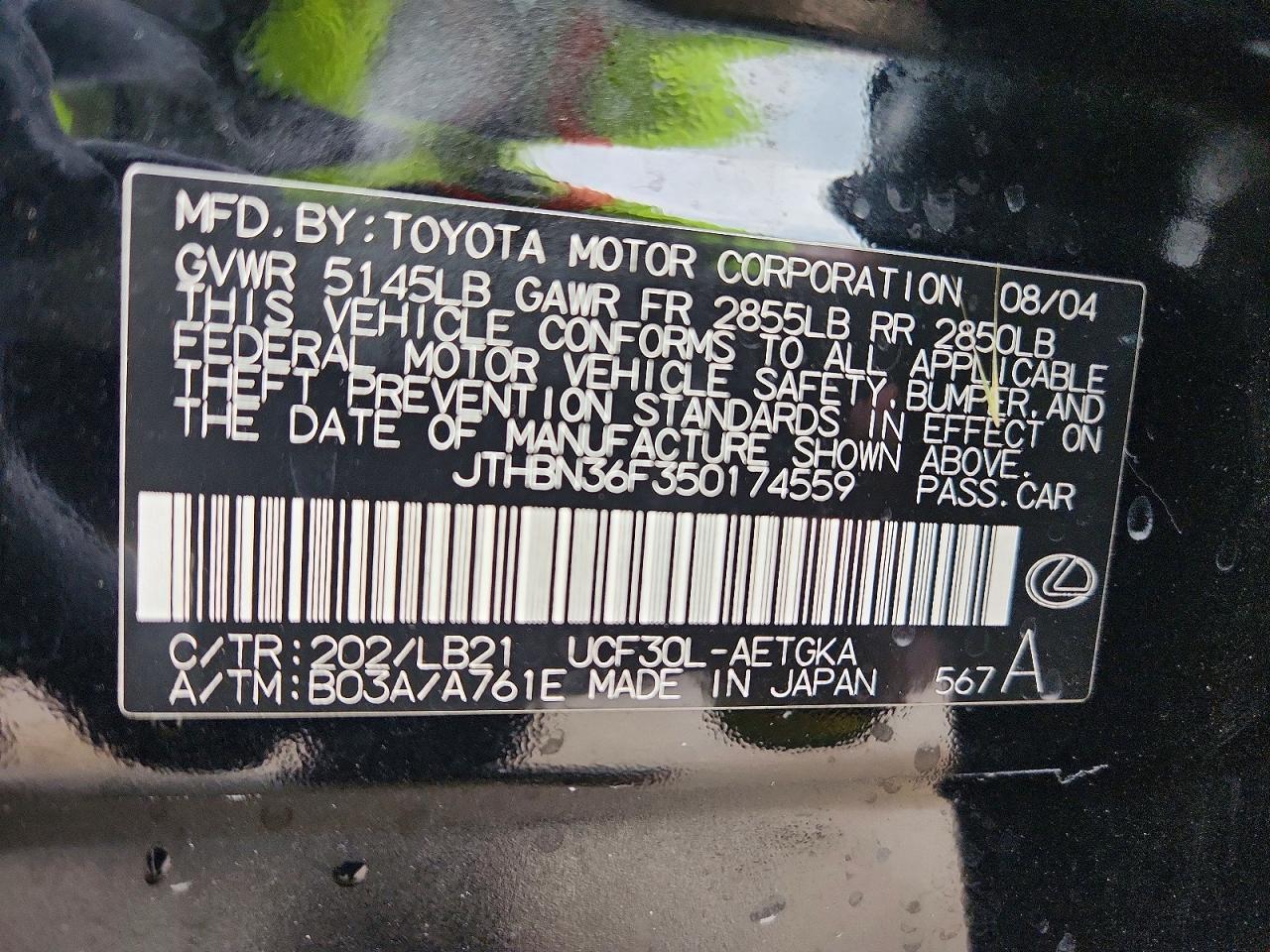 2005 Lexus Ls 430 Black vin: JTHBN36F350174559