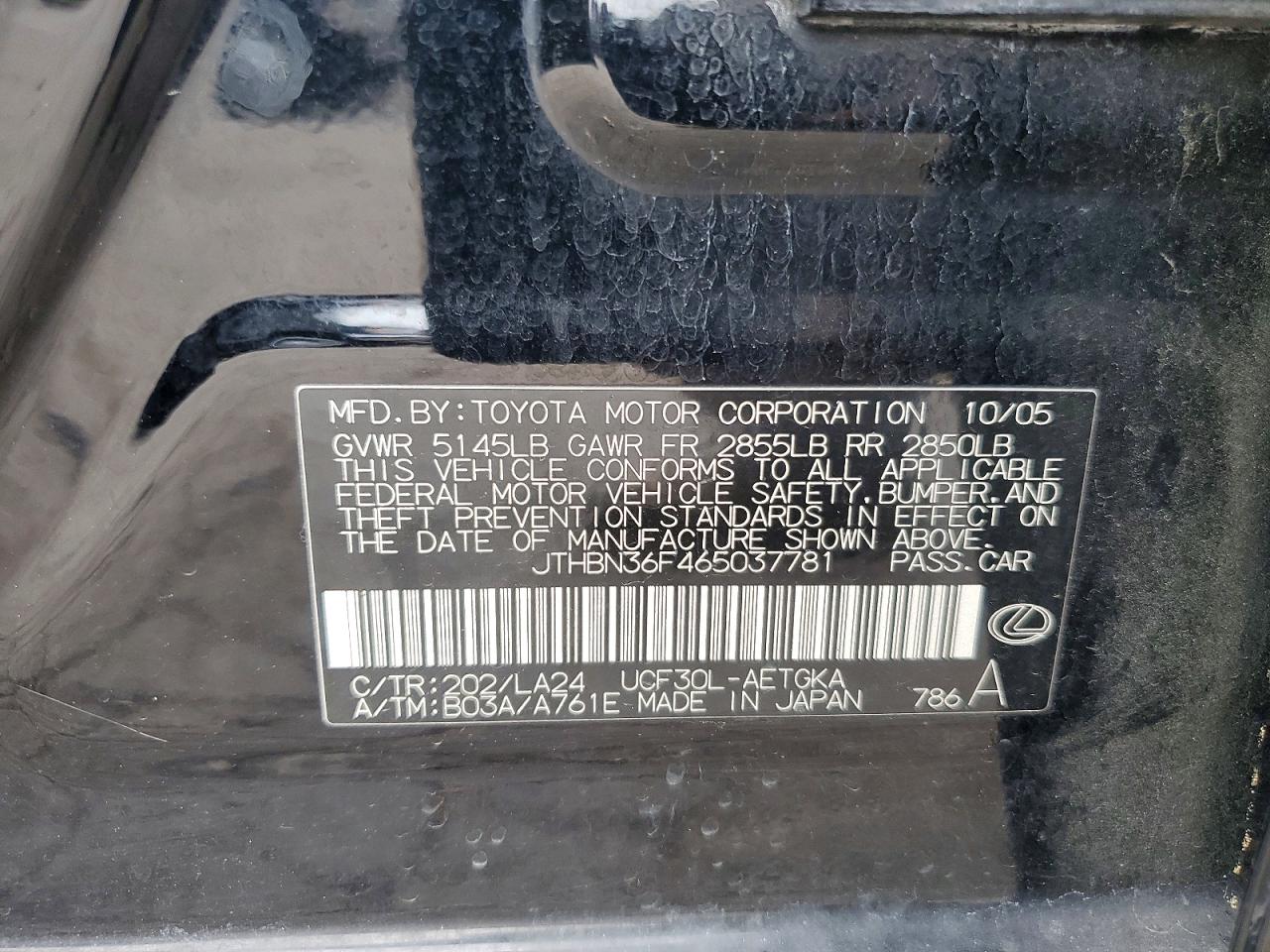 2006 Lexus Ls 430 Black vin: JTHBN36F465037781