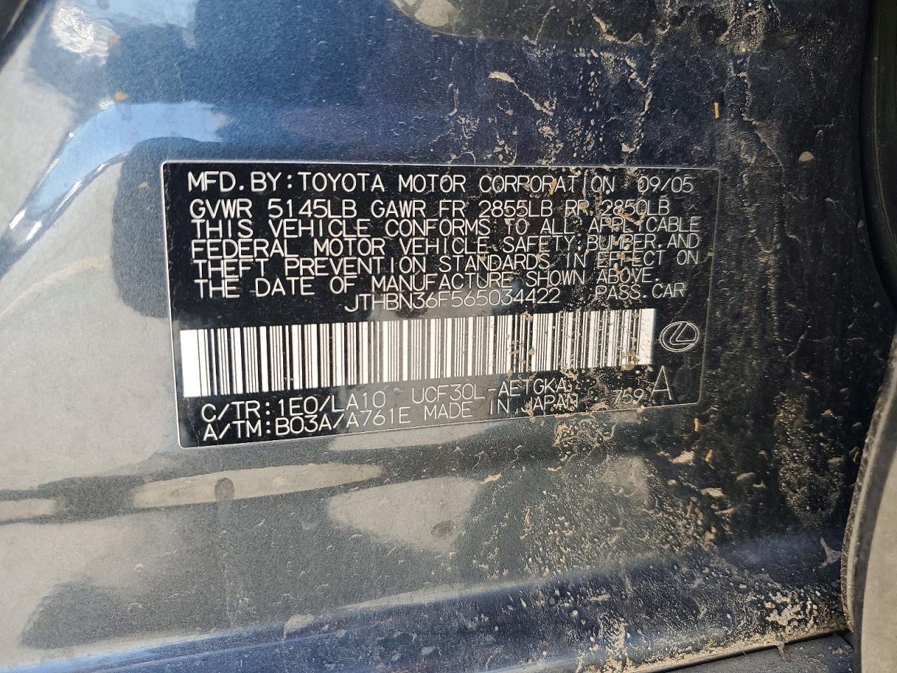 2006 Lexus Ls 430 Charcoal vin: JTHBN36F565034422