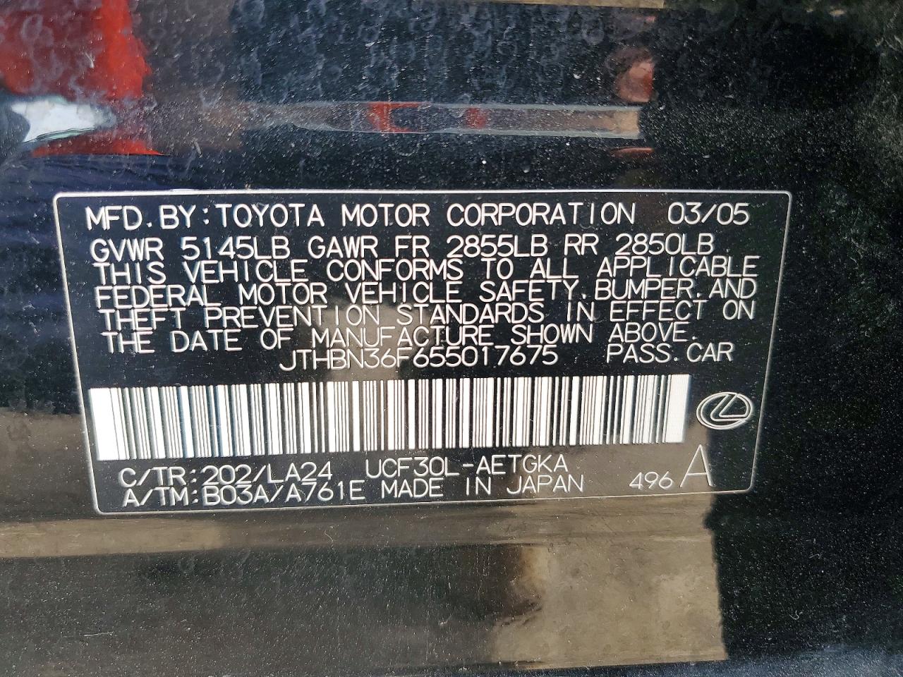 2005 Lexus Ls 430 Black vin: JTHBN36F655017675