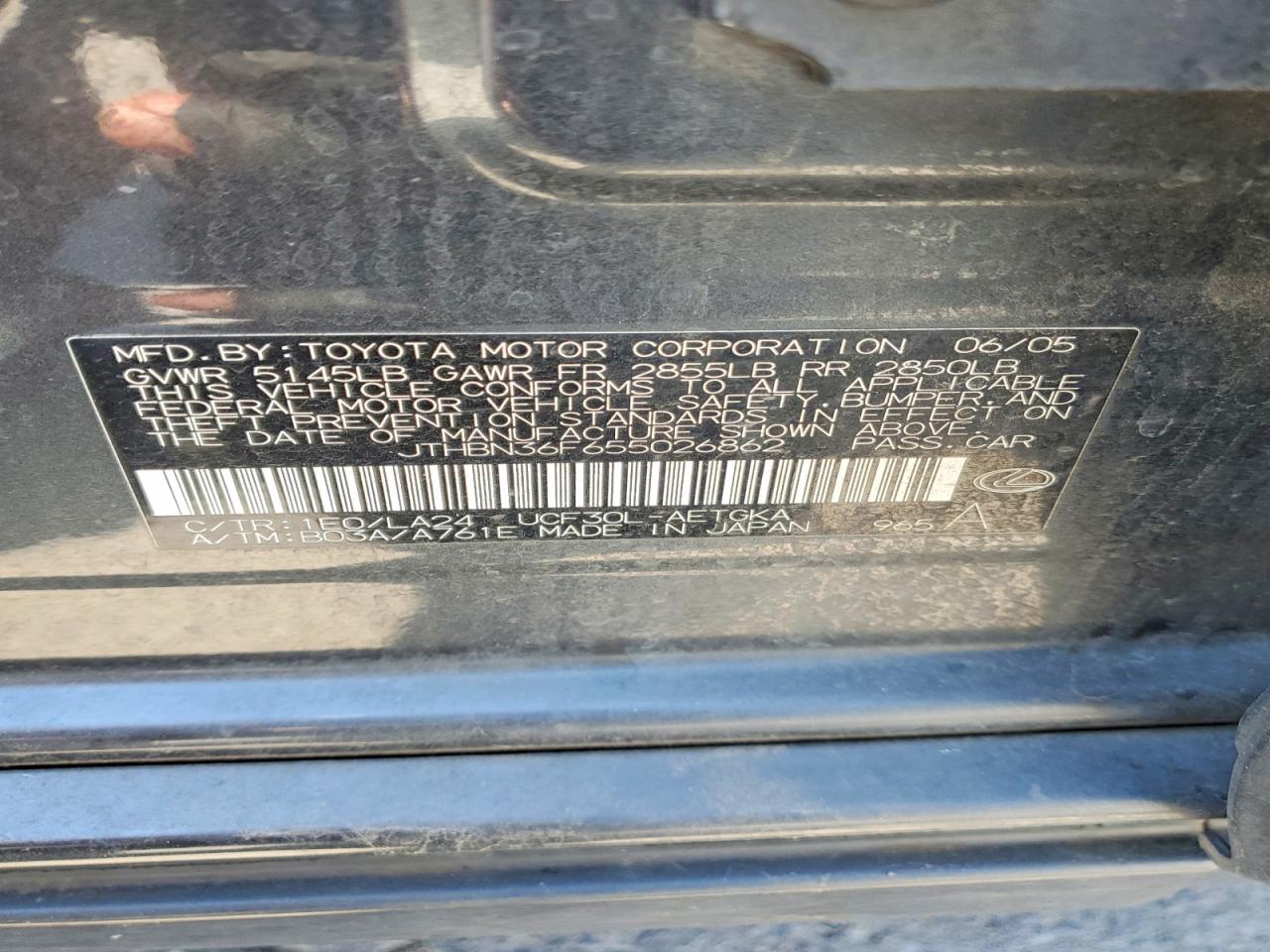 2005 Lexus Ls 430 Black vin: JTHBN36F655026862