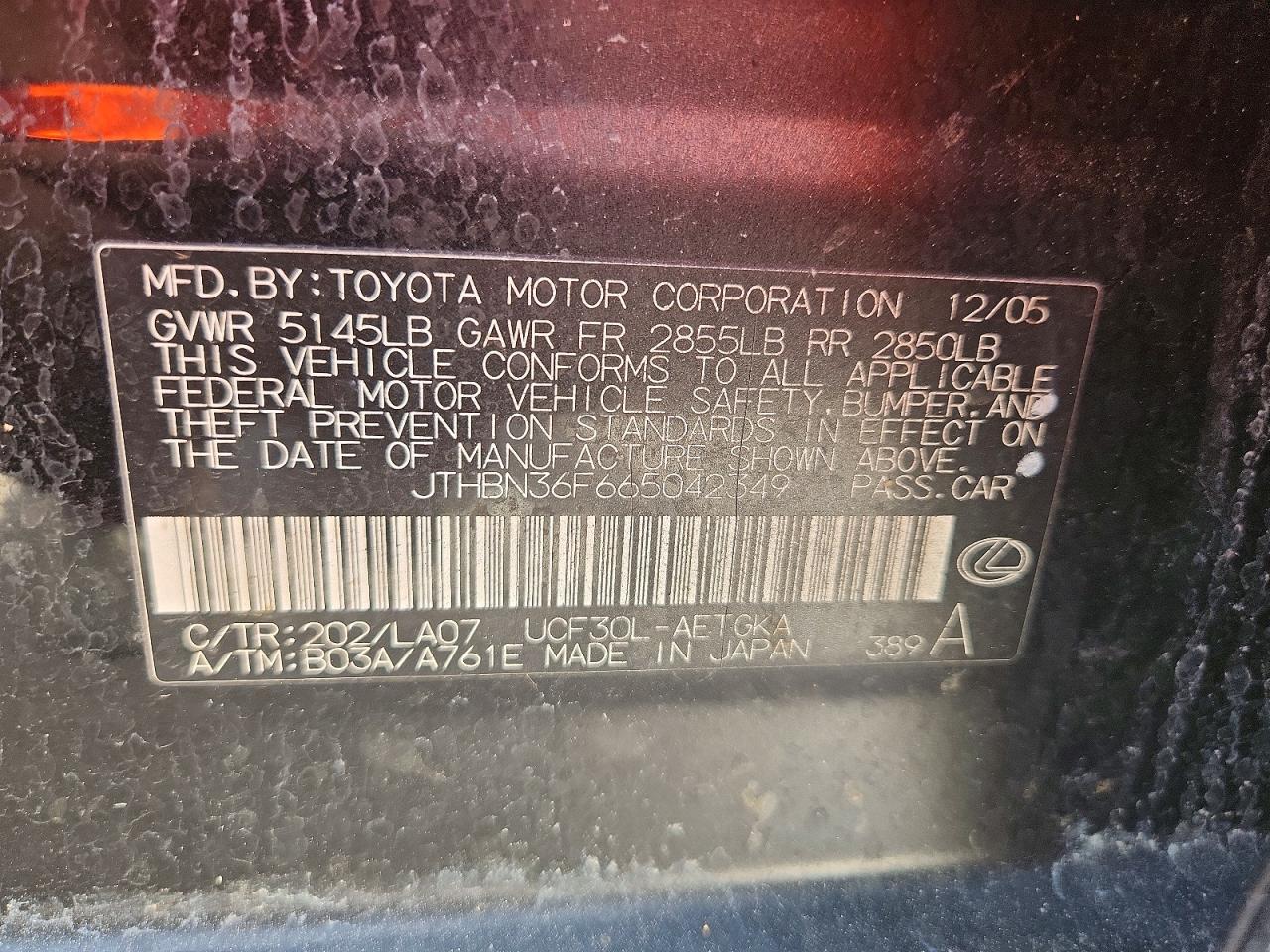 2006 Lexus Ls 430 Black vin: JTHBN36F665042349