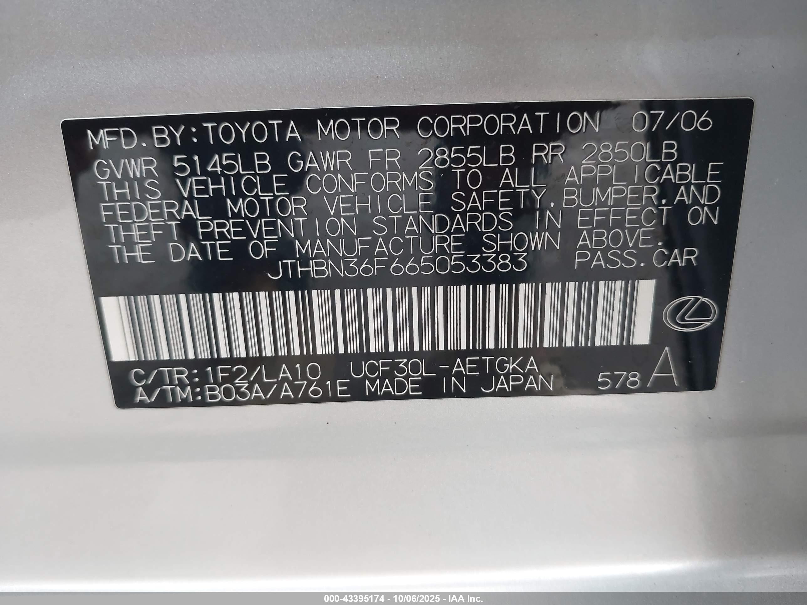 2006 Lexus Ls 430   Серебряный vin: JTHBN36F665053383