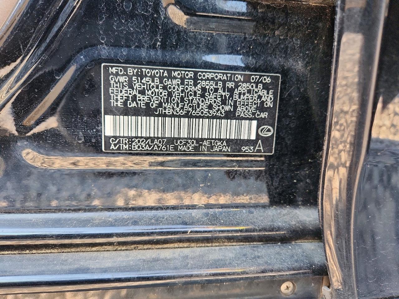 2006 Lexus Ls 430 Black vin: JTHBN36F765053943