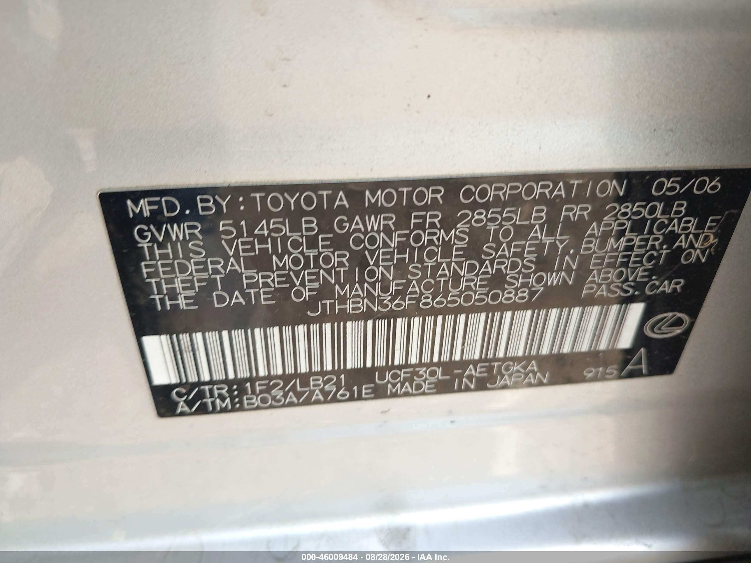 2006 Lexus Ls 430 Silver vin: JTHBN36F865050887