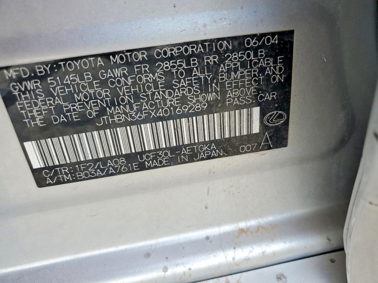 2004 Lexus Ls 430 Silver vin: JTHBN36FX40169289