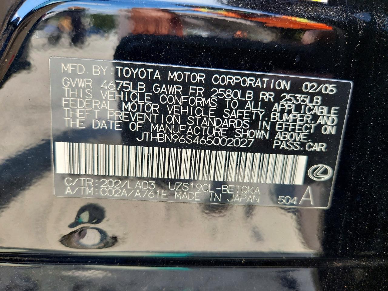 2006 Lexus Gs 430 Black vin: JTHBN96S465002027