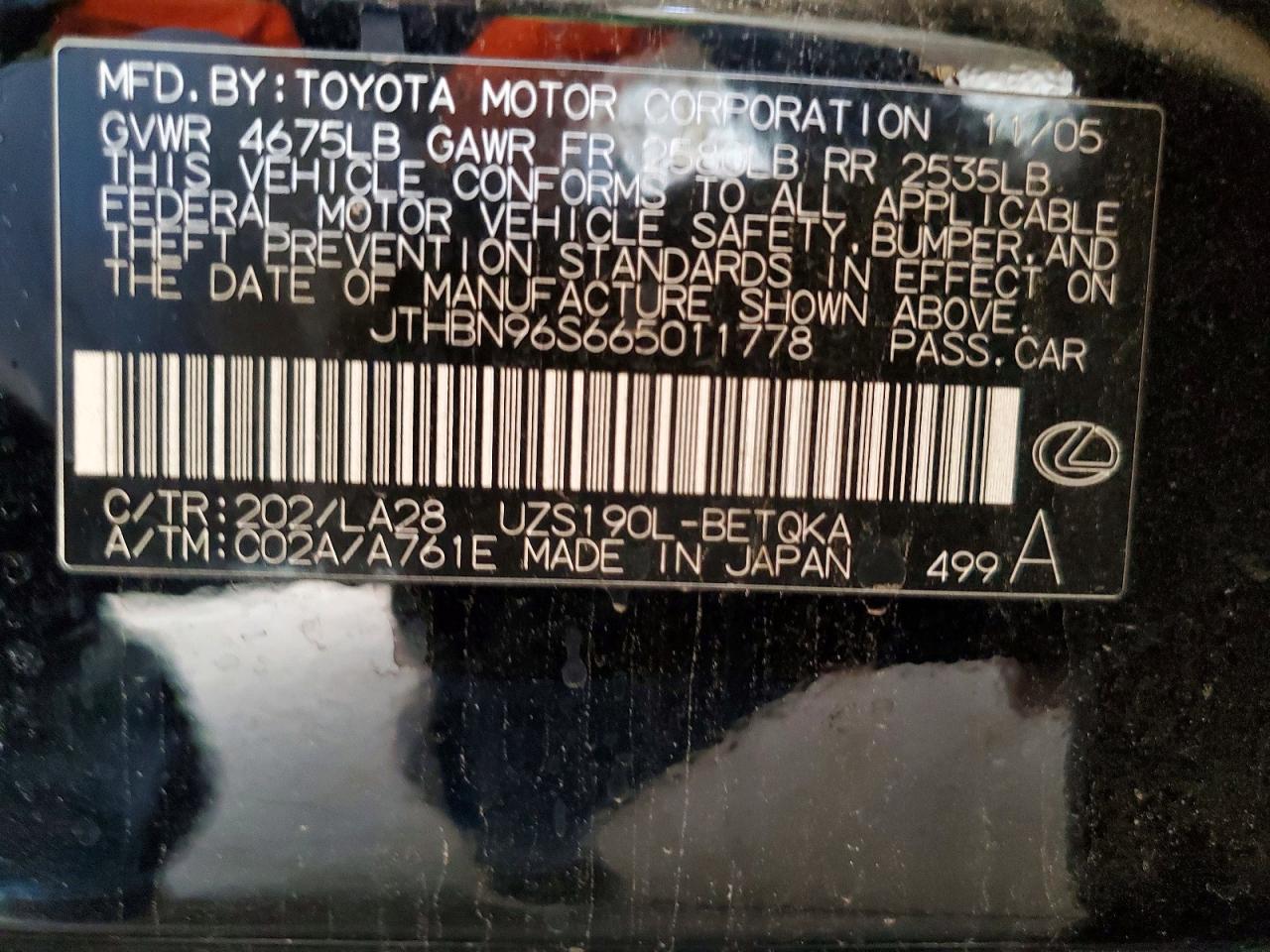 2006 Lexus Gs 430 Black vin: JTHBN96S665011778