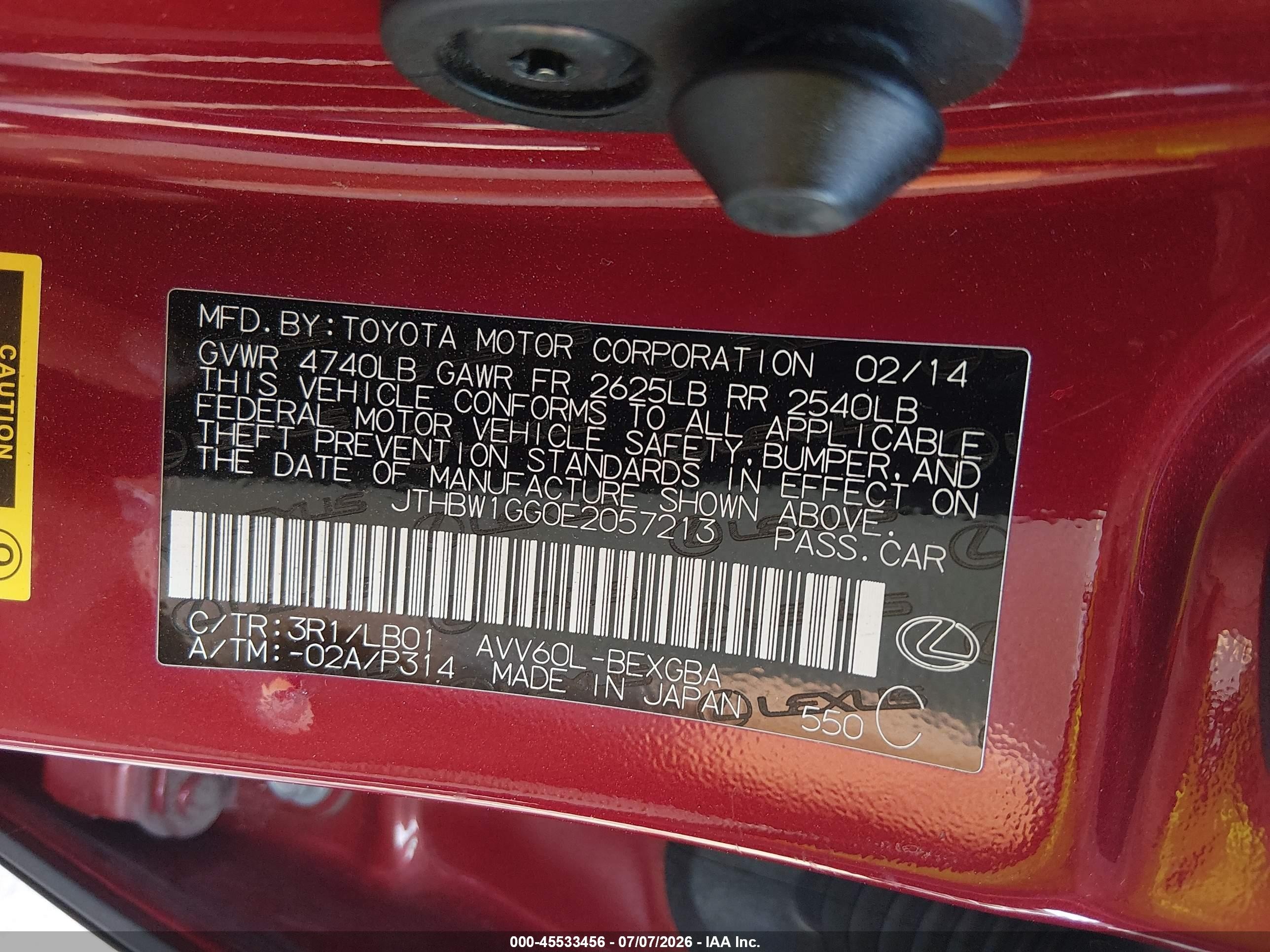 2014 Lexus Es 300h   Red vin: JTHBW1GG0E2057213