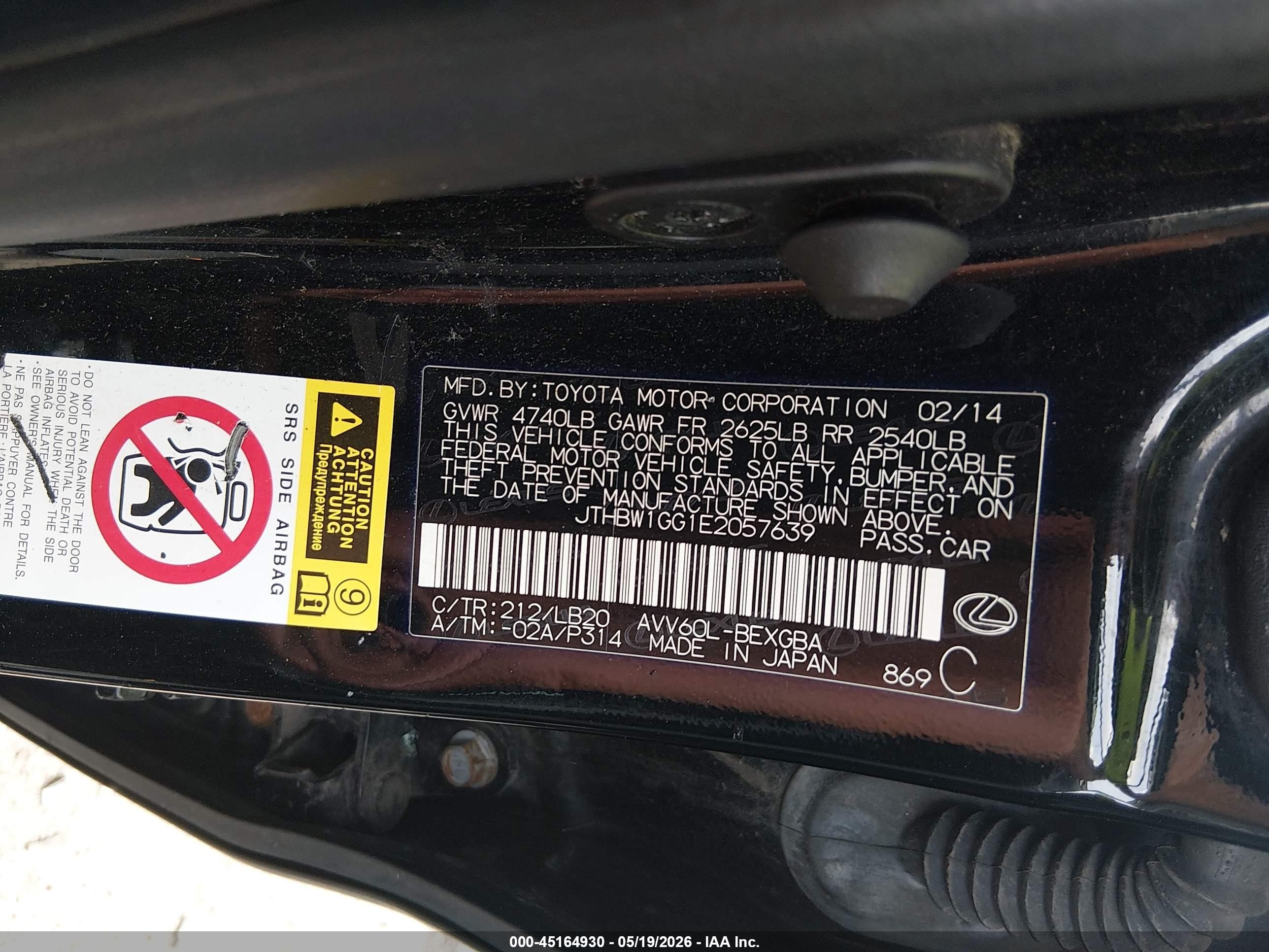 2014 Lexus Es 300h   Black vin: JTHBW1GG1E2057639
