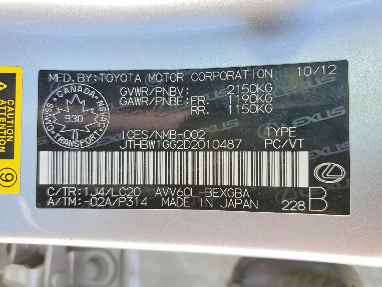 2013 Lexus Es 300h Silver vin: JTHBW1GG2D2010487