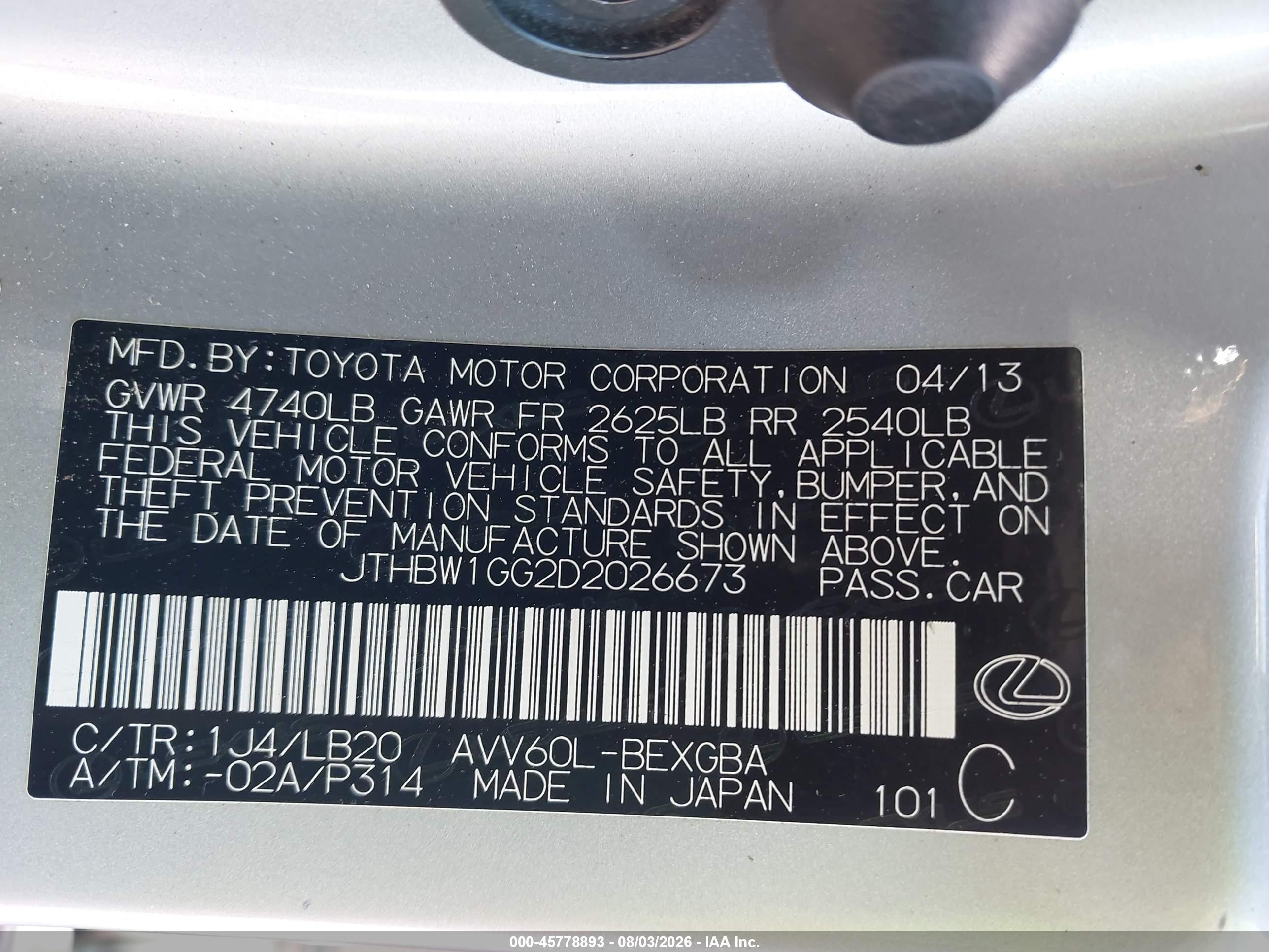 2013 Lexus Es 300h Silver vin: JTHBW1GG2D2026673
