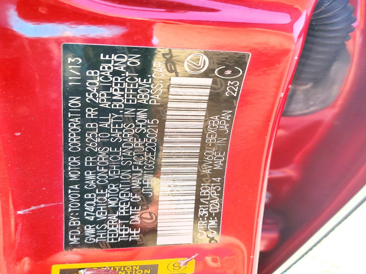 2014 Lexus Es 300h Red vin: JTHBW1GG2E2050215