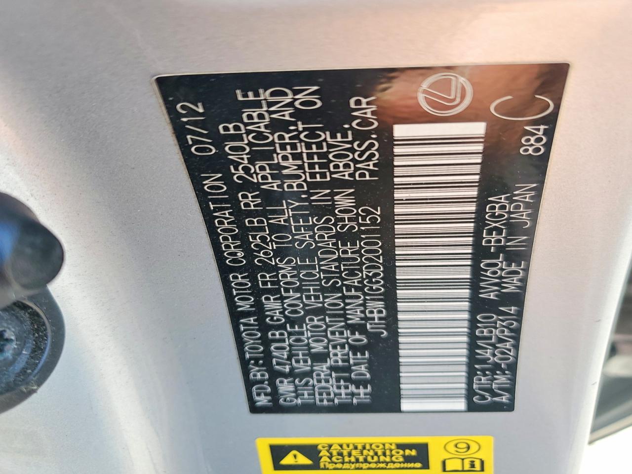 2013 Lexus Es 300h Silver vin: JTHBW1GG3D2001152