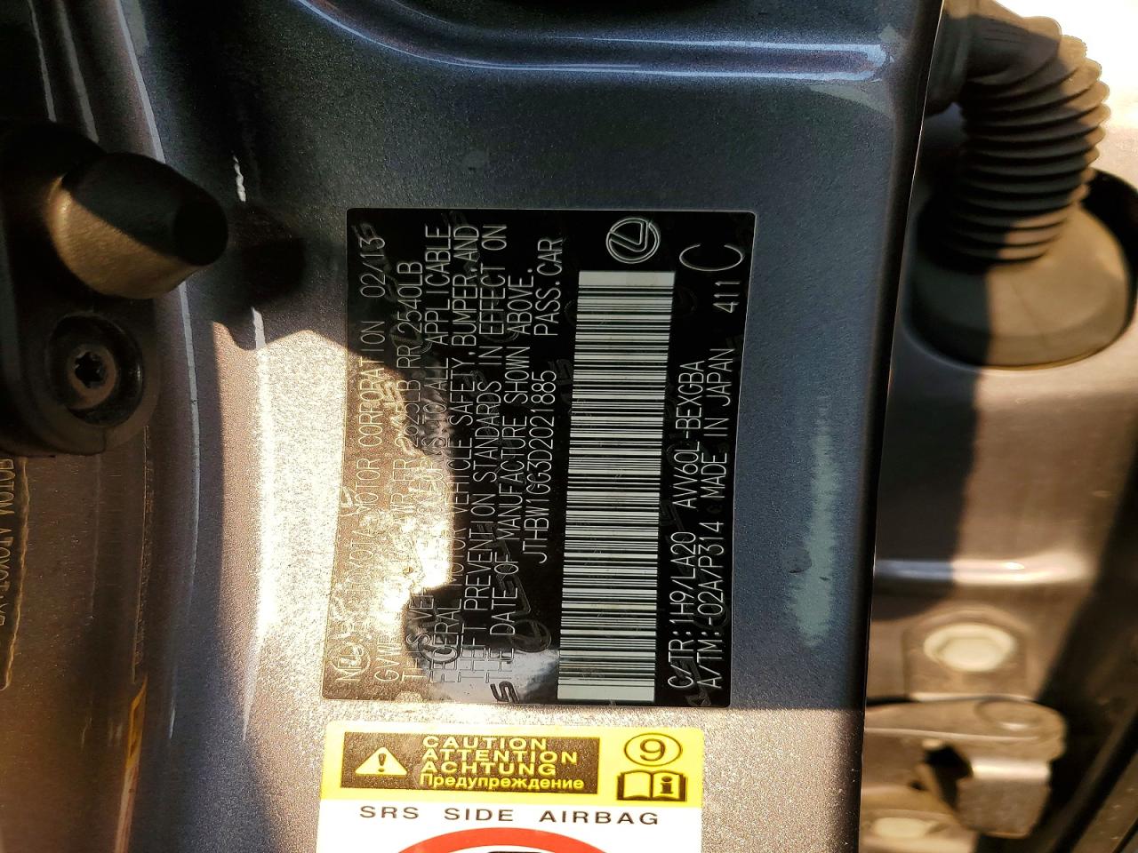 2013 Lexus Es 300h Gray vin: JTHBW1GG3D2021885