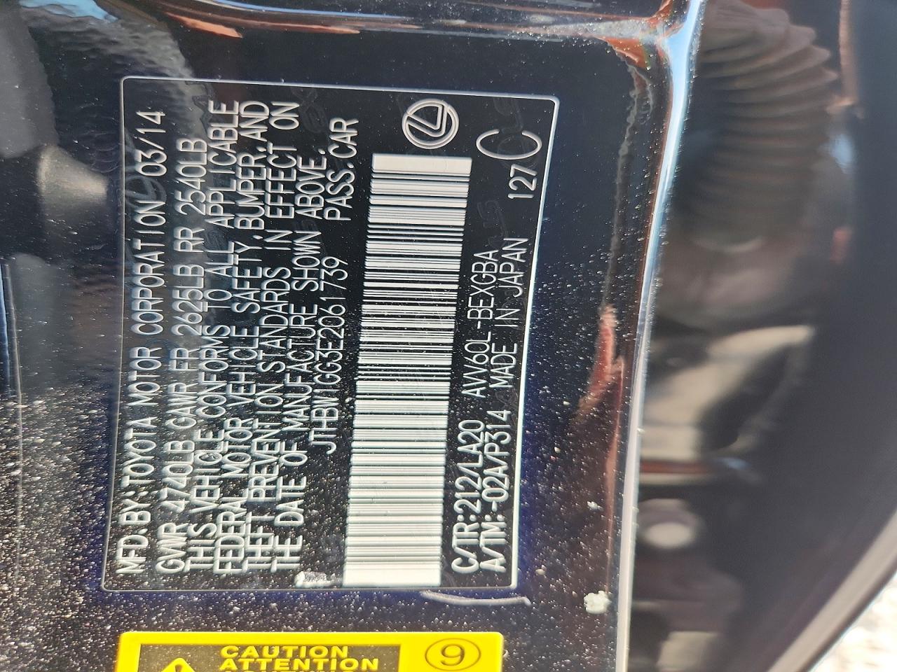 2014 Lexus Es 300h Black vin: JTHBW1GG3E2061739