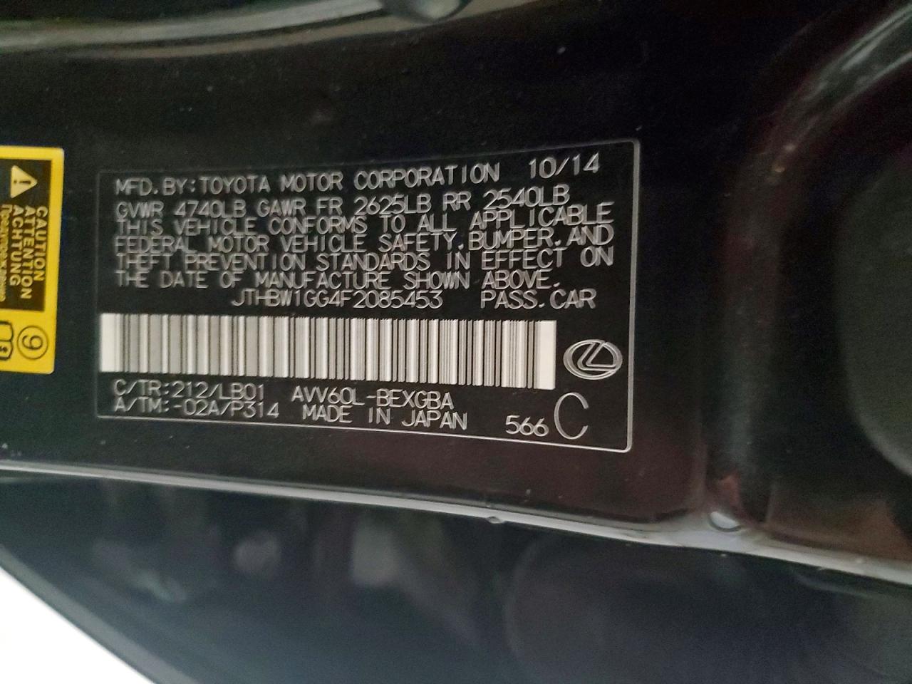 2015 Lexus Es 300h Black vin: JTHBW1GG4F2085453