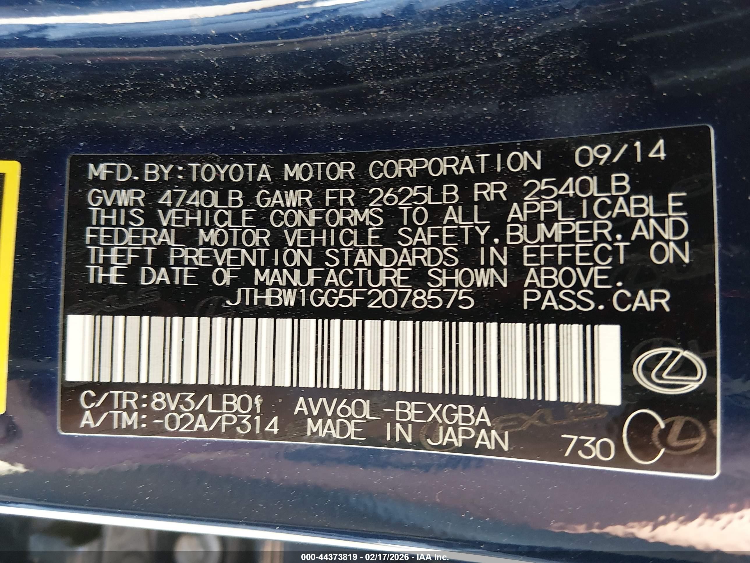 2015 Lexus Es 300h   Dark Blue vin: JTHBW1GG5F2078575