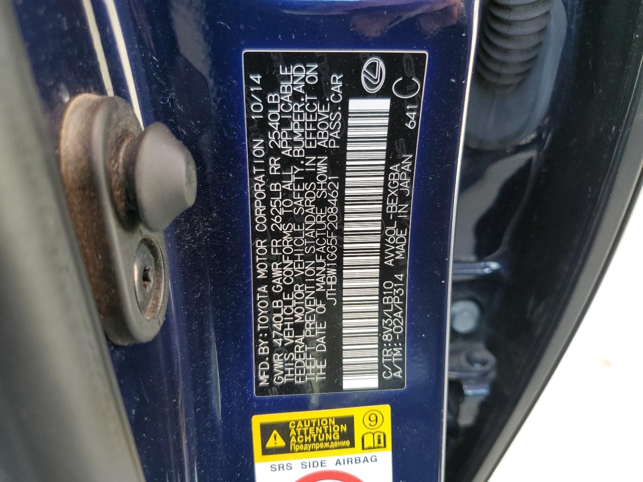 2015 Lexus Es 300h Blue vin: JTHBW1GG5F2084621