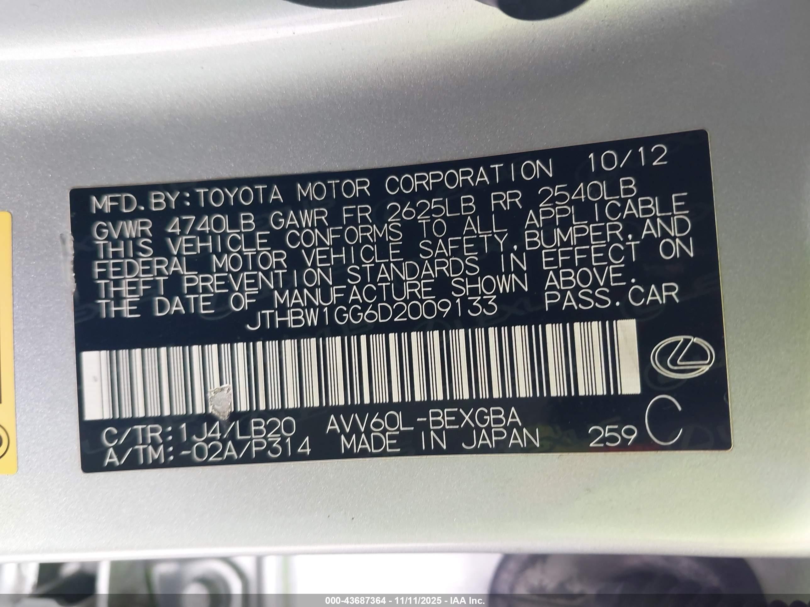 2013 Lexus Es 300h   Gray vin: JTHBW1GG6D2009133