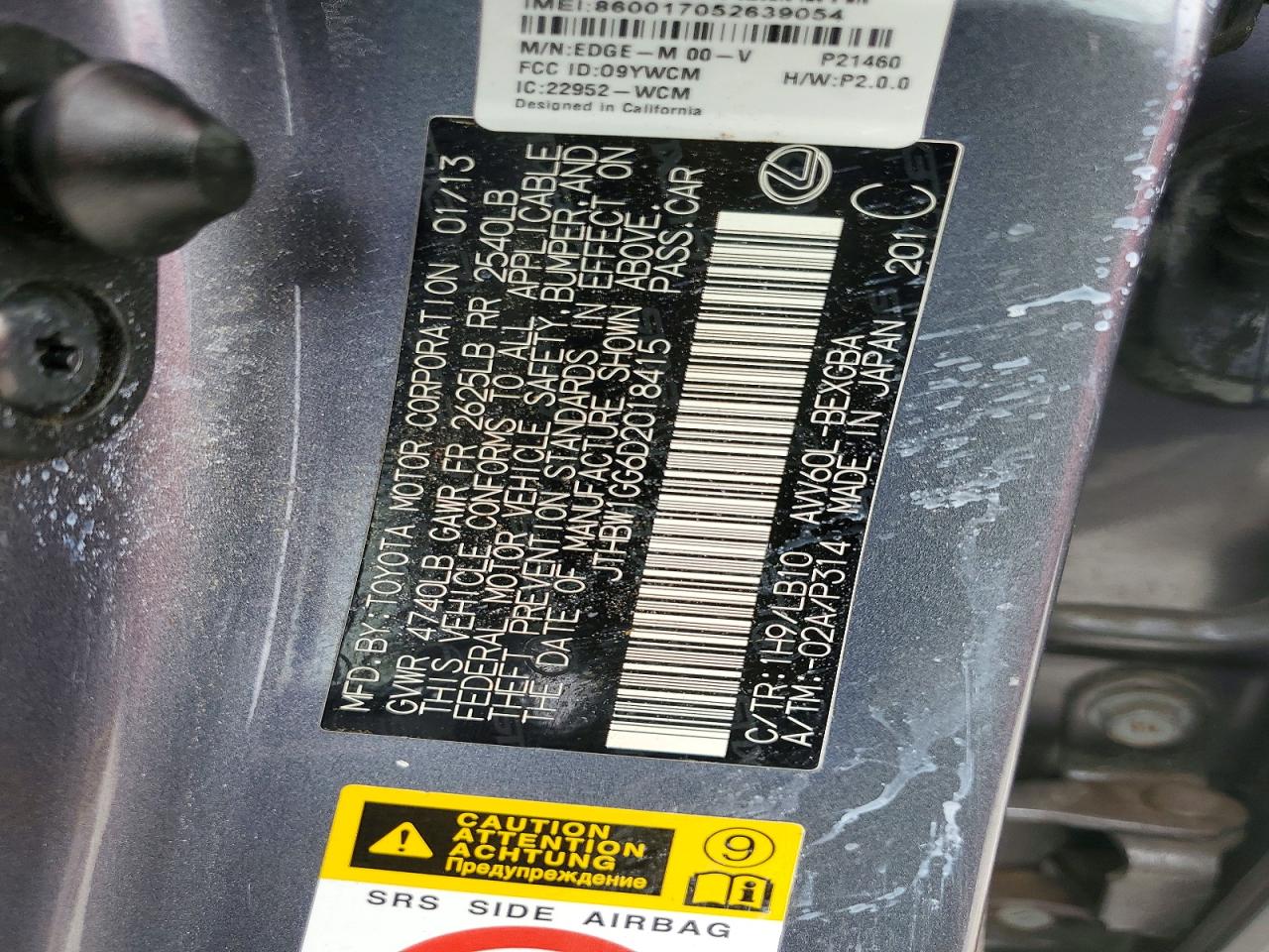 2013 Lexus Es 300h Gray vin: JTHBW1GG6D2018415