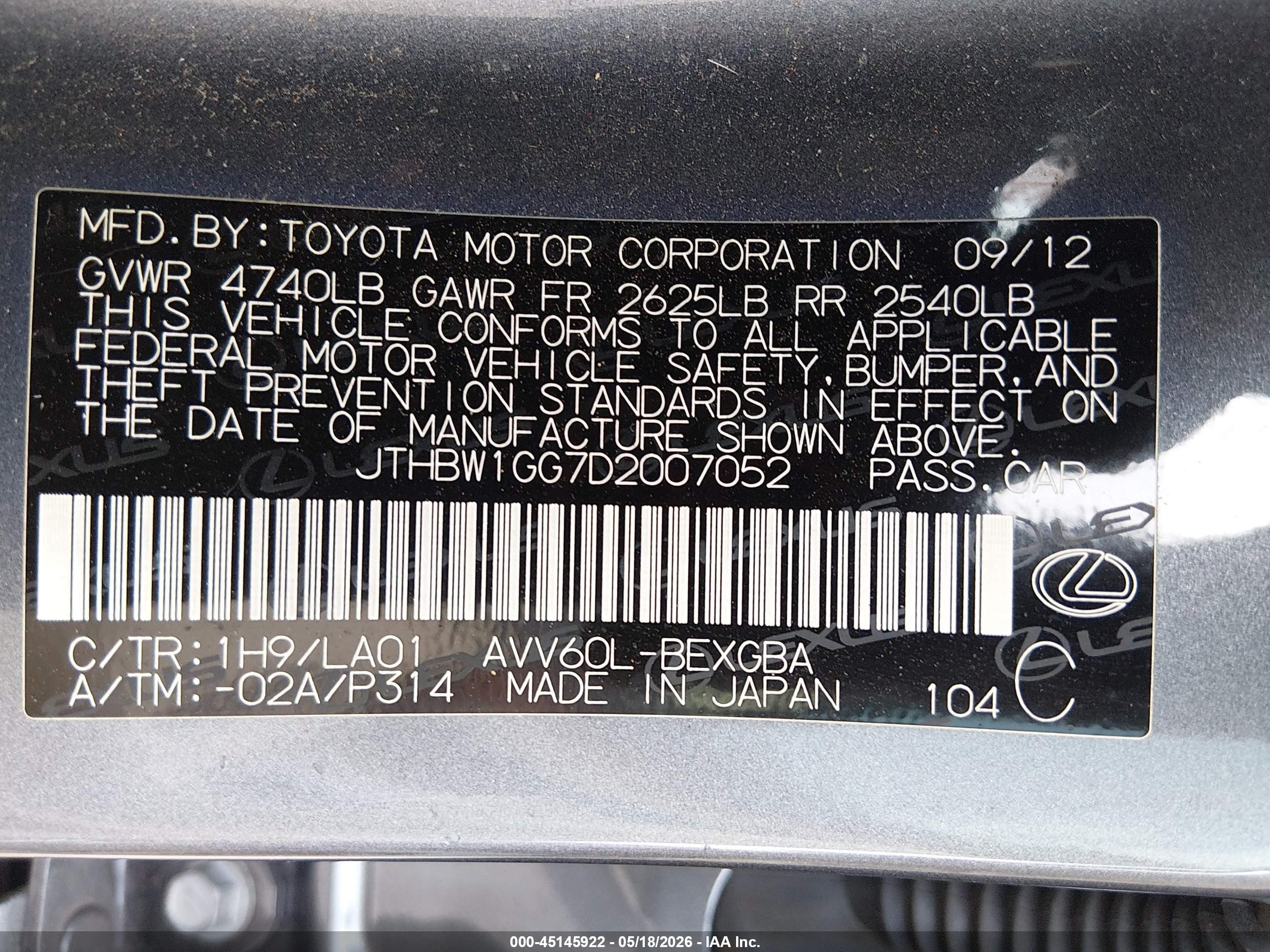 2013 Lexus Es 300h Gray vin: JTHBW1GG7D2007052