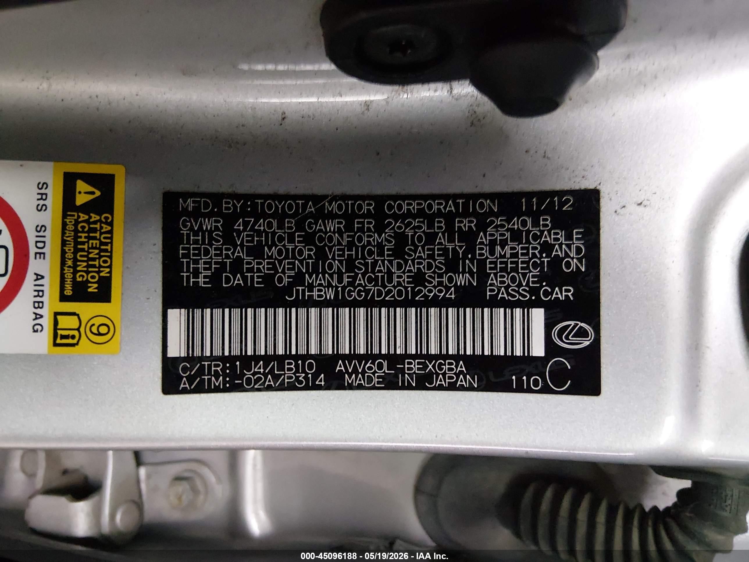 2013 Lexus Es 300h   Silver vin: JTHBW1GG7D2012994
