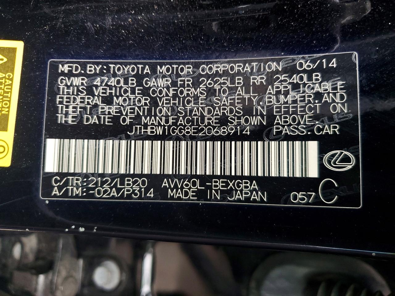 2014 Lexus Es 300h Black vin: JTHBW1GG8E2068914