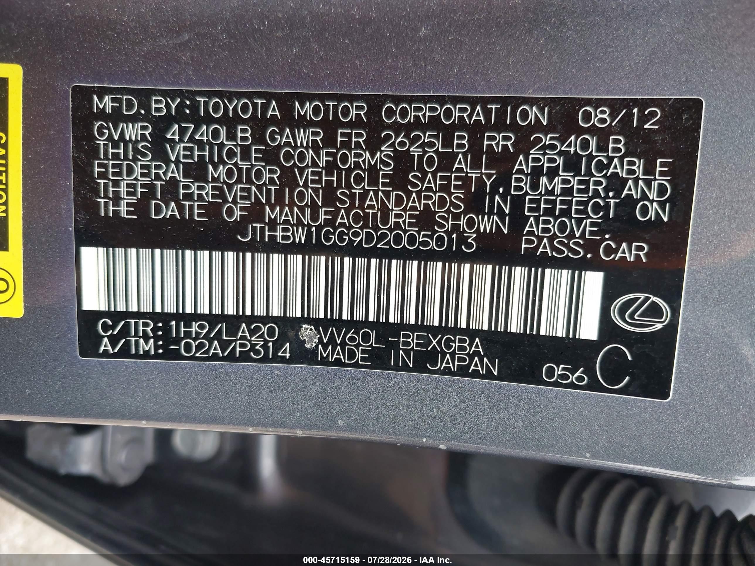 2013 Lexus Es 300h Gray vin: JTHBW1GG9D2005013