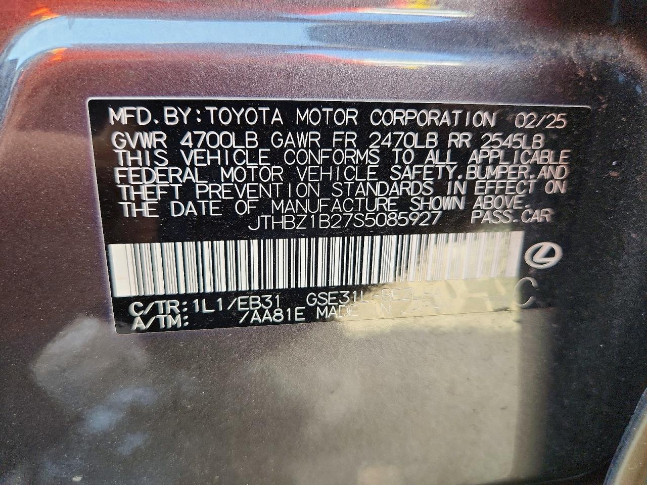 2025 Lexus Is 350 F Sport Design Gray vin: JTHBZ1B27S5085927