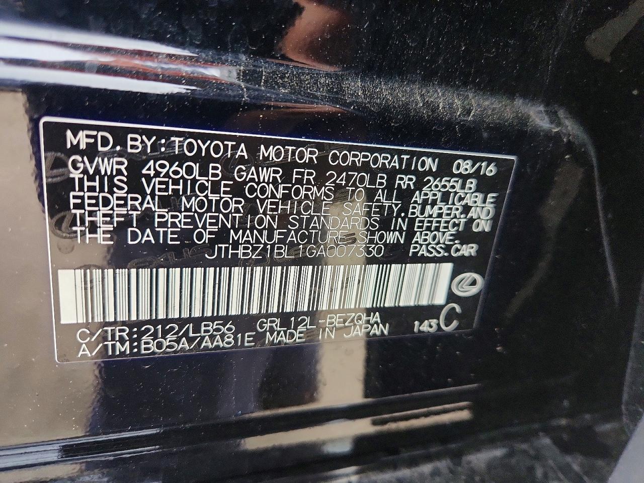 2016 Lexus Gs 350 Black vin: JTHBZ1BL1GA007330