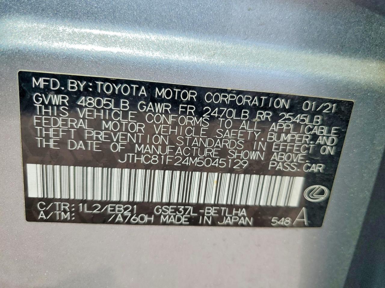 2021 Lexus Is 300 Silver vin: JTHC81F24M5045129