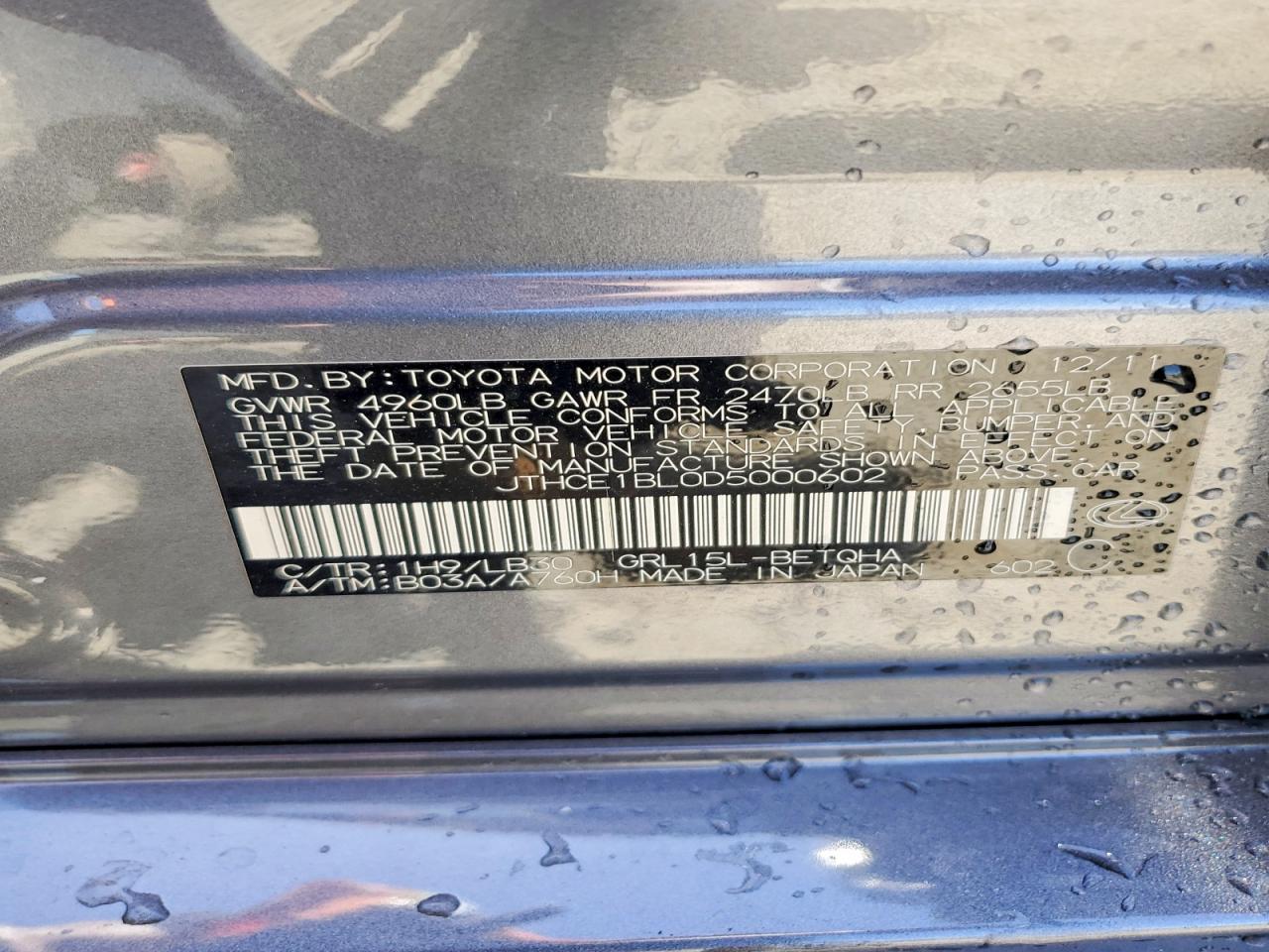 2013 Lexus Gs 350 Gray vin: JTHCE1BL0D5000602
