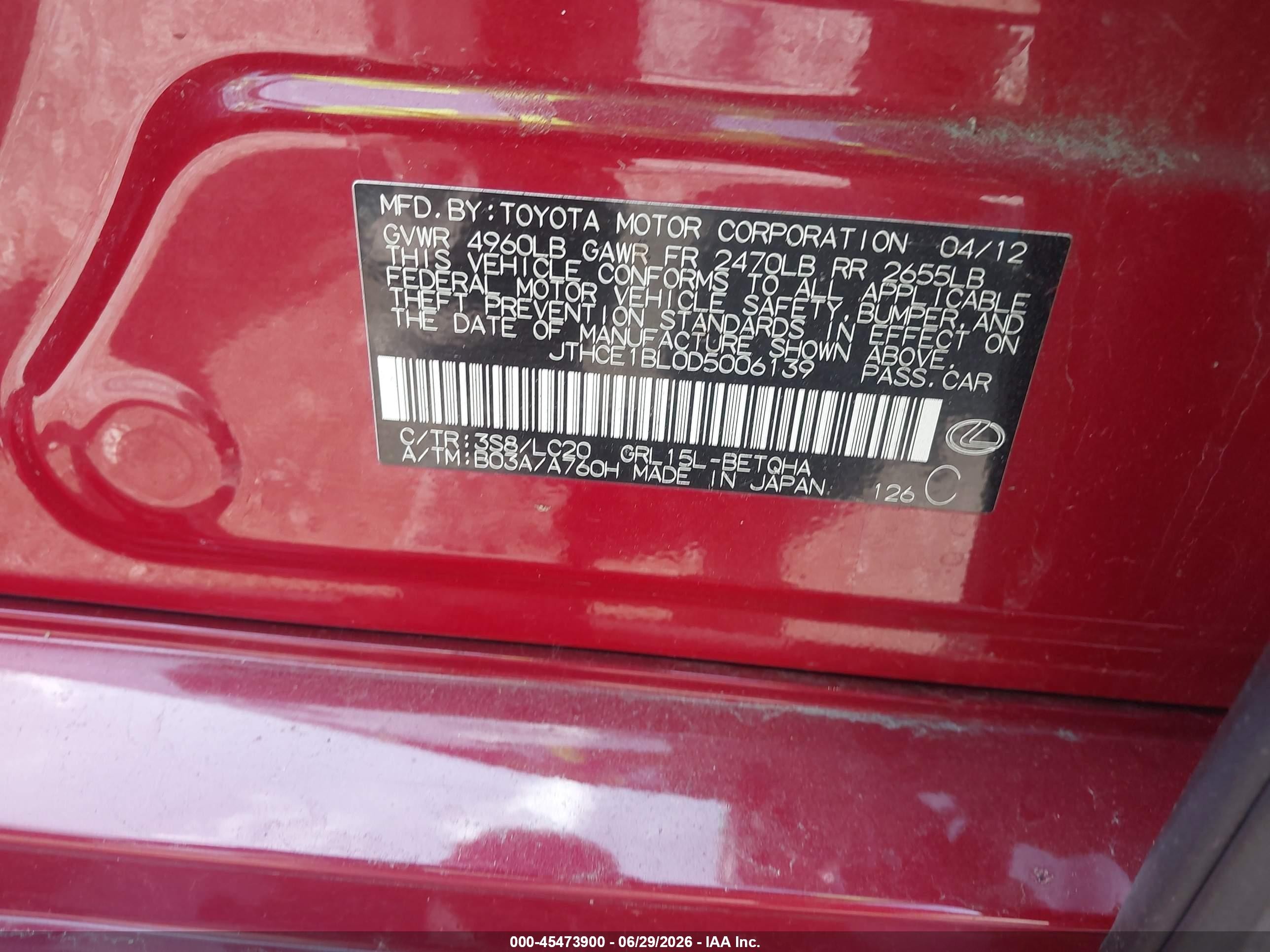 2013 Lexus Gs 350   Red vin: JTHCE1BL0D5006139