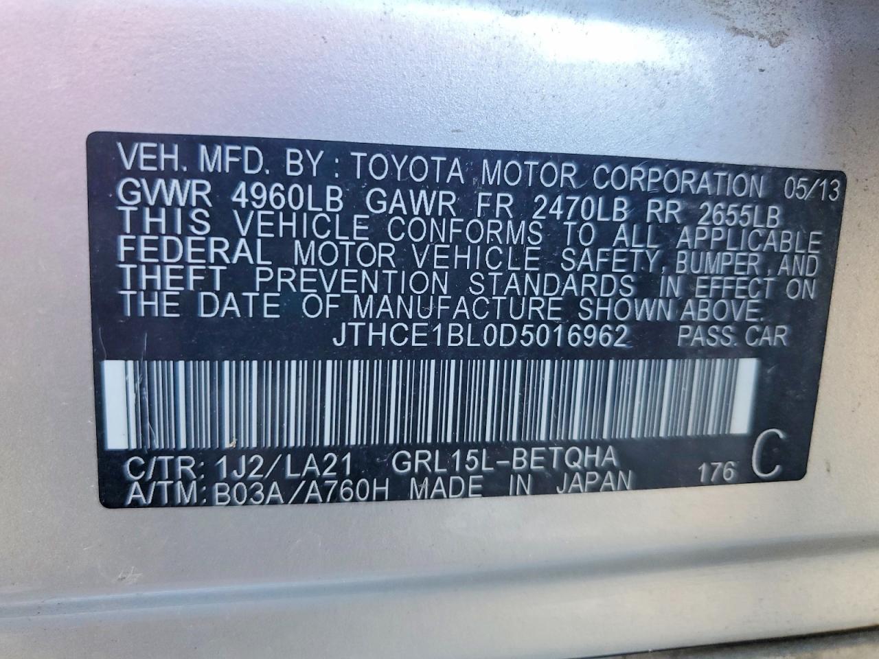 2013 Lexus Gs 350 Silver vin: JTHCE1BL0D5016962