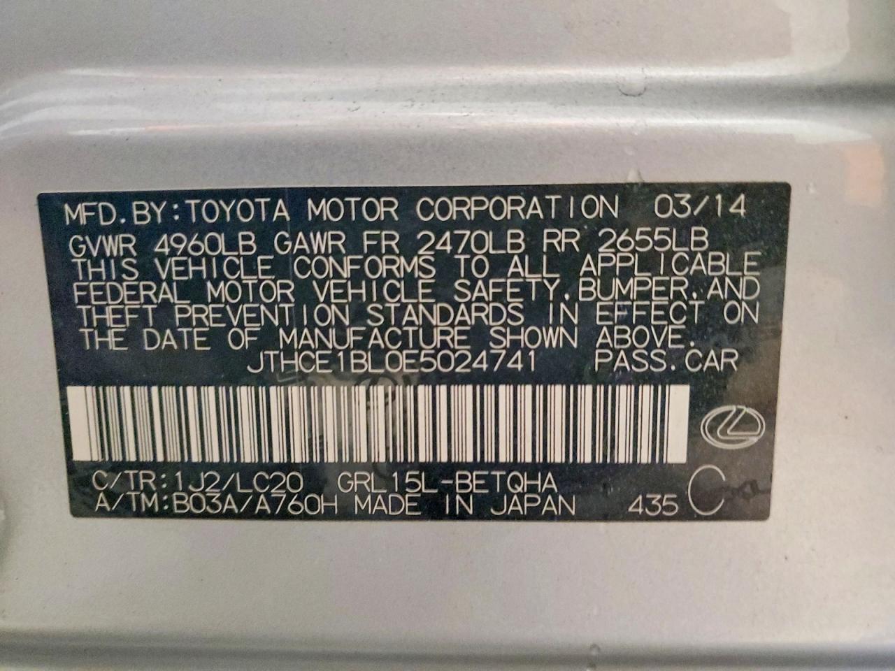2014 Lexus Gs 350 Gray vin: JTHCE1BL0E5024741
