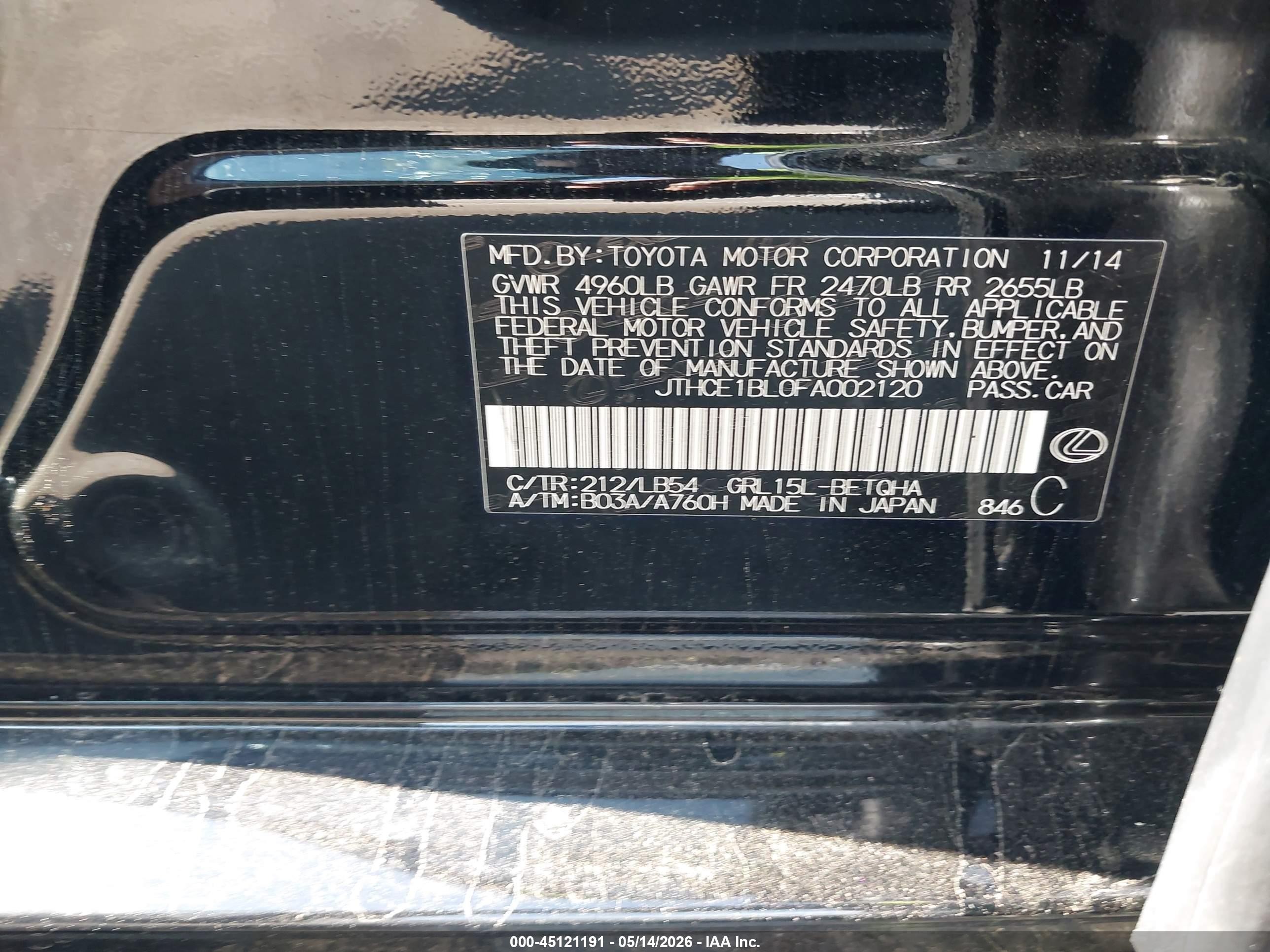 2015 Lexus Gs 350   Black vin: JTHCE1BL0FA002120