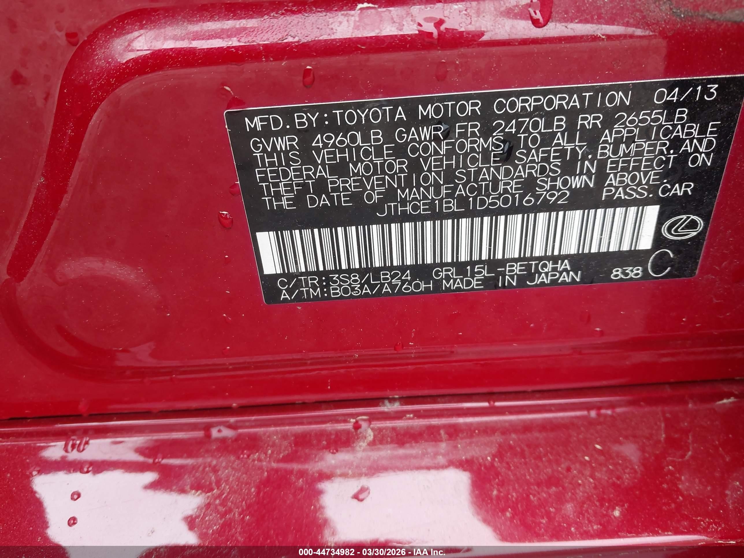 2013 Lexus Gs 350   Red vin: JTHCE1BL1D5016792