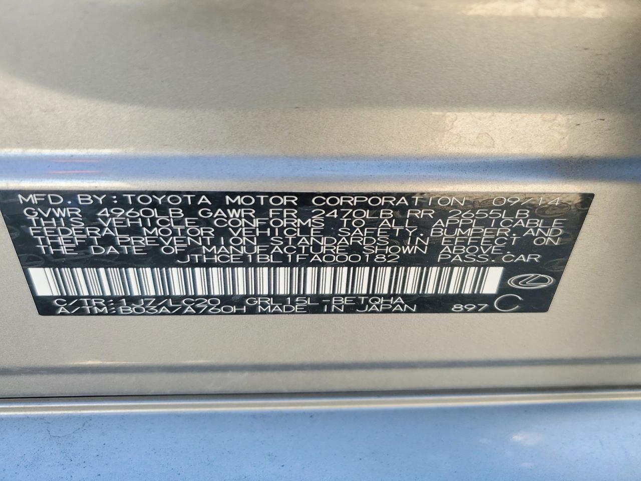 2015 Lexus Gs 350 Серебряный vin: JTHCE1BL1FA000182